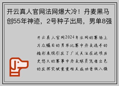 开云真人官网法网爆大冷！丹麦黑马创55年神迹，2号种子出局，男单8强出炉